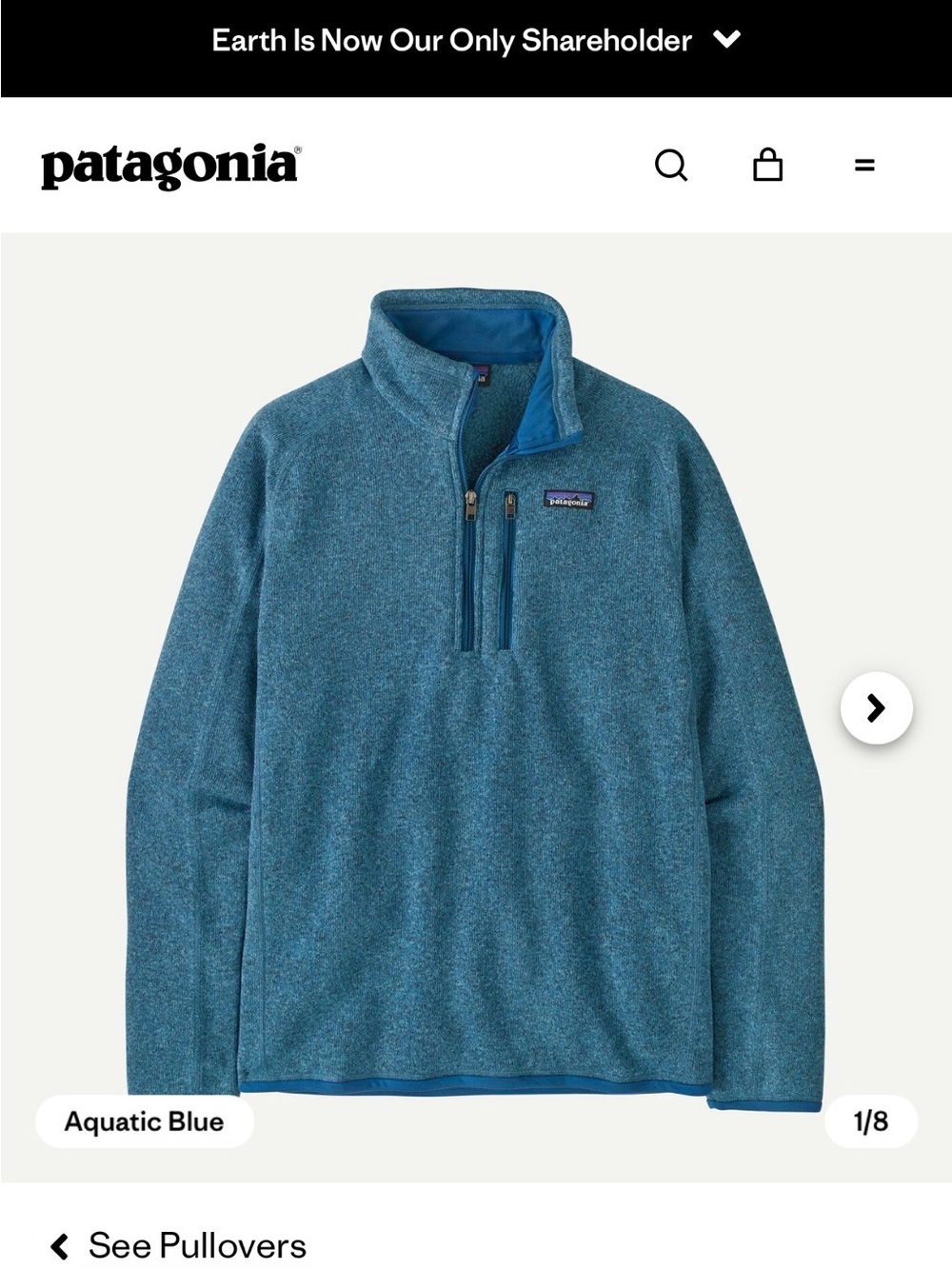 Patagonia Men’s Aquatic Blue Quarter-Zip Fleece Pullover